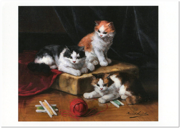 «Открытка Alfred-Arthur Brunel de Neuville — Kittens Playing with a Ball of Wool (AN03)», бренда Artistic Card - фото №1