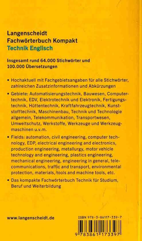 Паперова книга «Langenscheidt Fachwörterbuch Kompakt Technik Englisch: Englisch-Deutsch/Deutsch-Englisch » - фото №1