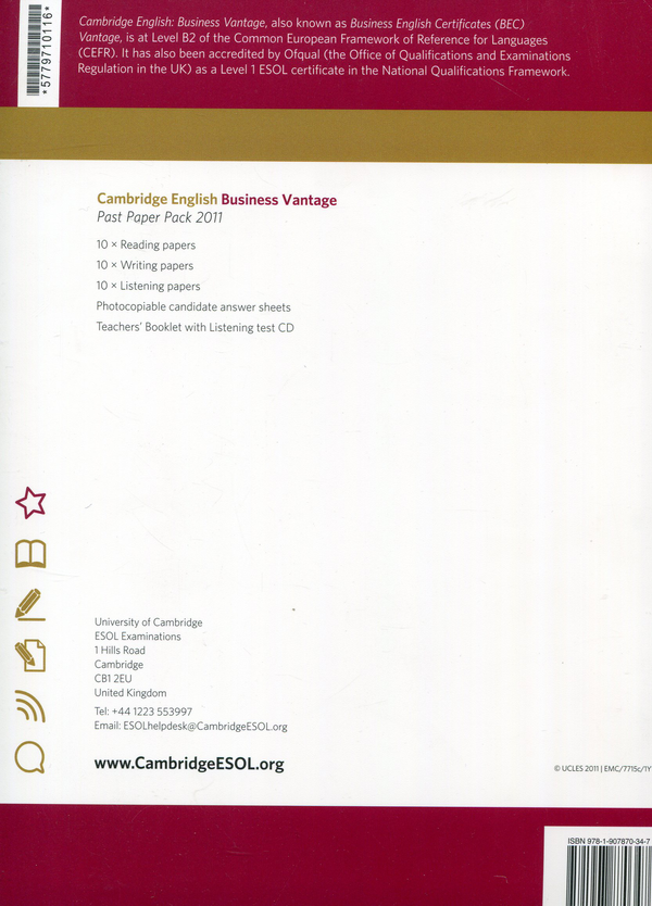 Бумажная книга «Cambridge English Business Vantage. Past Paper Pack 2011 (BEC) (+ CD-ROM)                                                                      » - фото №1