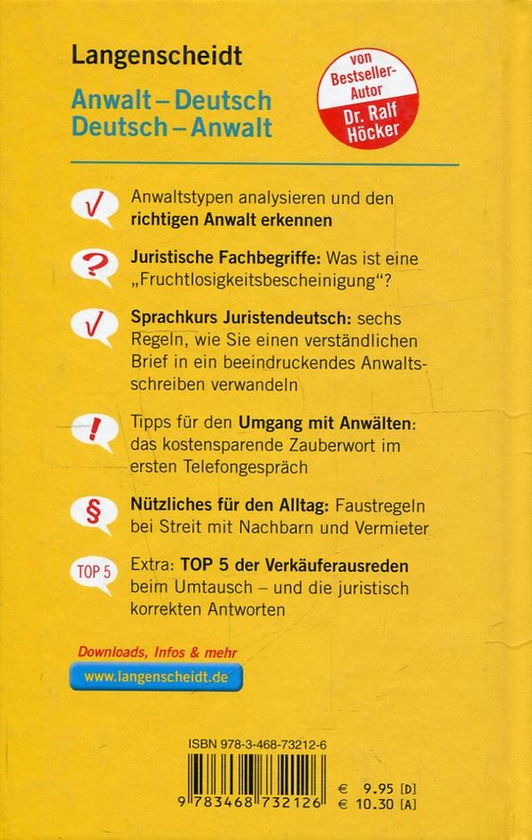 Паперова книга «Langenscheidt Anwalt-Deutsch / Deutsch-Anwalt», автор Ральф Хокер - фото №1
