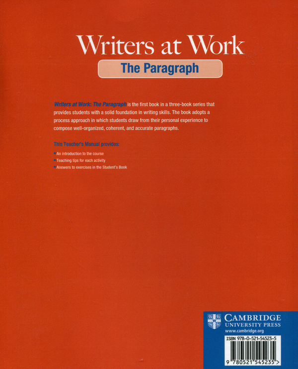 Паперова книга «Writers at Work. The Paragraph. Teacher's Manual», автор Джилл Сінглтон - фото №1