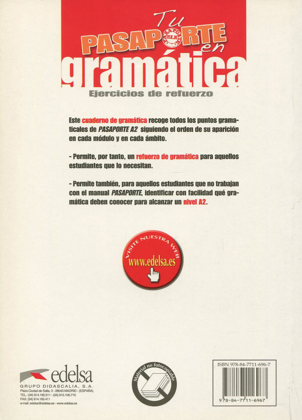 Бумажная книга «Tu pasaporte en gramatica. Ejercicios de refuerzo. A2», авторов Пилар Джусто Мунос, Оскар Серолаза Гили - фото №1