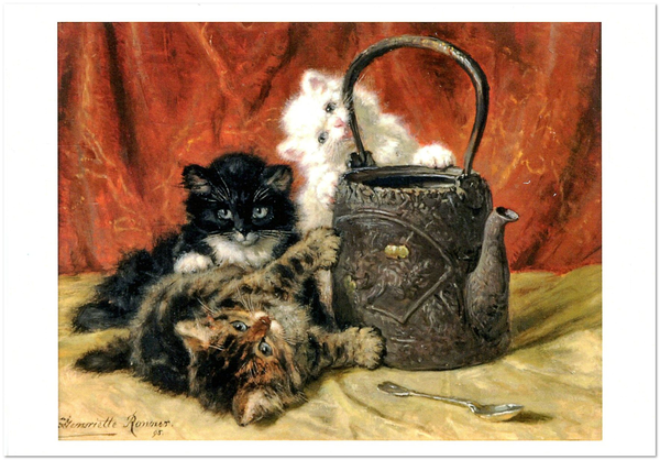 «Открытка Henriette Ronner-Knip — Three Cats Playing With a Teapot (HRK50)», бренда Artistic Card - фото №1