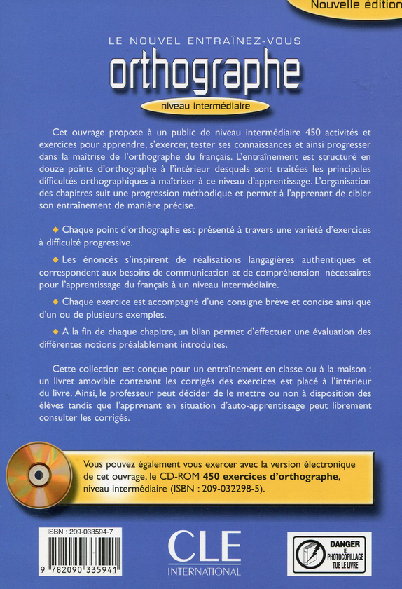 Бумажная книга «Orthographe 450. Nouveaux Exercices Intermediaire Livre+corriges» - фото №1