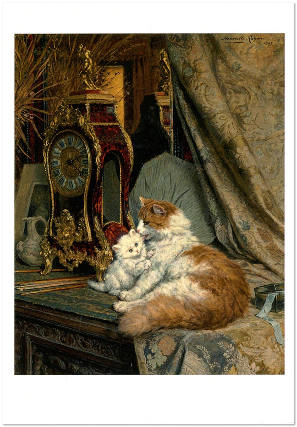  «Открытка Henriette Ronner-Knip — A Mother Cat and her Kitten with a Bracket Clock (HRK39)», бренда Artistic Card - фото №1