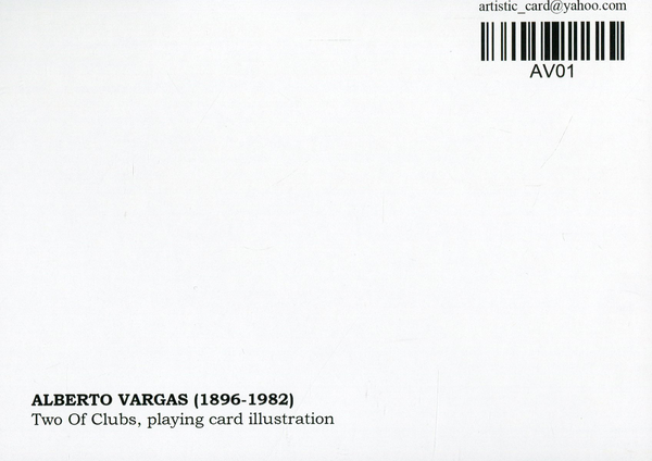 «Открытка Alberto Vargas — Two Of Clubs, playing card illustration (AV01)», бренда Artistic Card - фото №1