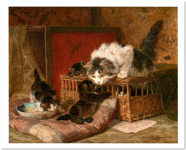 «Открытка Henriette Ronner-Knip - Mother Cat Plays with Her Four Kittens (HRK21)», бренда Artistic Card - фото №1