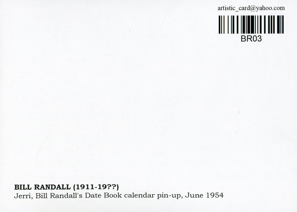  «Открытка Bill Randall — Jerri, Bill Randall's Date Book calendar pin-up, June 1954 (BR03)», бренда Artistic Card - фото №1