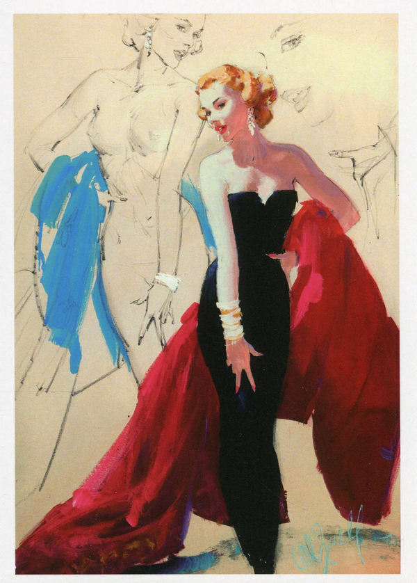  «Открытка Al Buell — Pin-Up In Black Evening Dress, Al Buell's Beauties (AB03)», бренда Artistic Card - фото №1