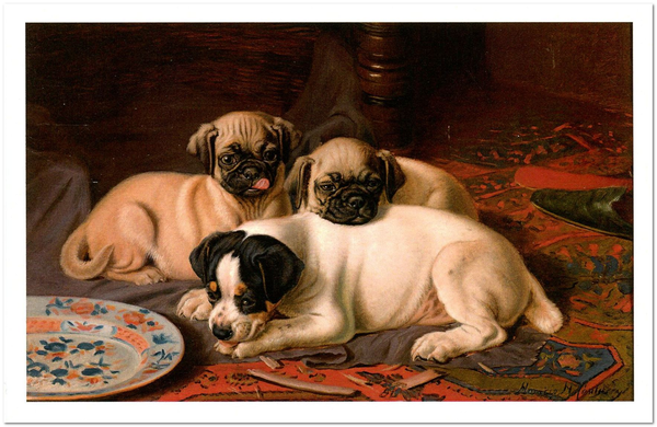  «Открытка Horatio Henry Couldery - Dinner, Two Pugs and a Terrier (HC04)», бренда Artistic Card - фото №1