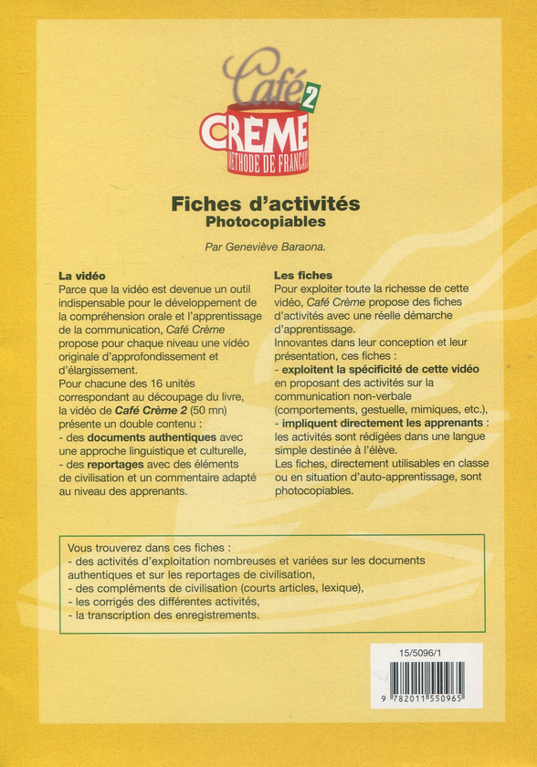Паперова книга «Cafe Creme 2. Fiches d' activites. Photocopiables», автор Жерар Мере - фото №1