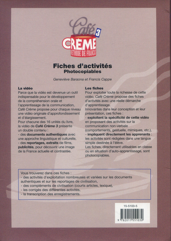 Бумажная книга «Cafe Creme 3. Fiches d'activites. Photocopiables», автор Женевьева Бараона - фото №1
