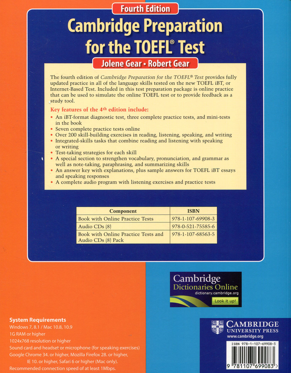 Бумажная книга «Cambridge Preparation TOEFL Test 4th Ed with Online Practice Tests», автор Джолин Геар - фото №1