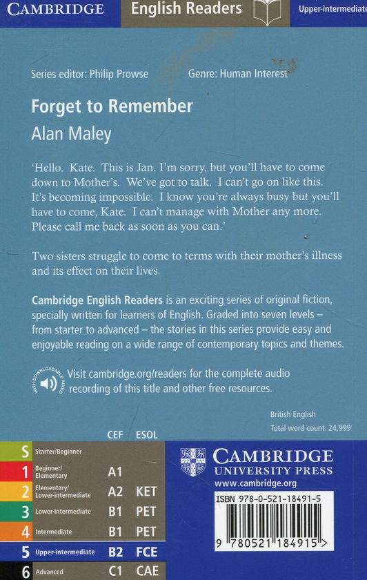 Паперова книга «Forget to Remember. Cambridge English Readers. Level 5», автор Алан Малєй - фото №1