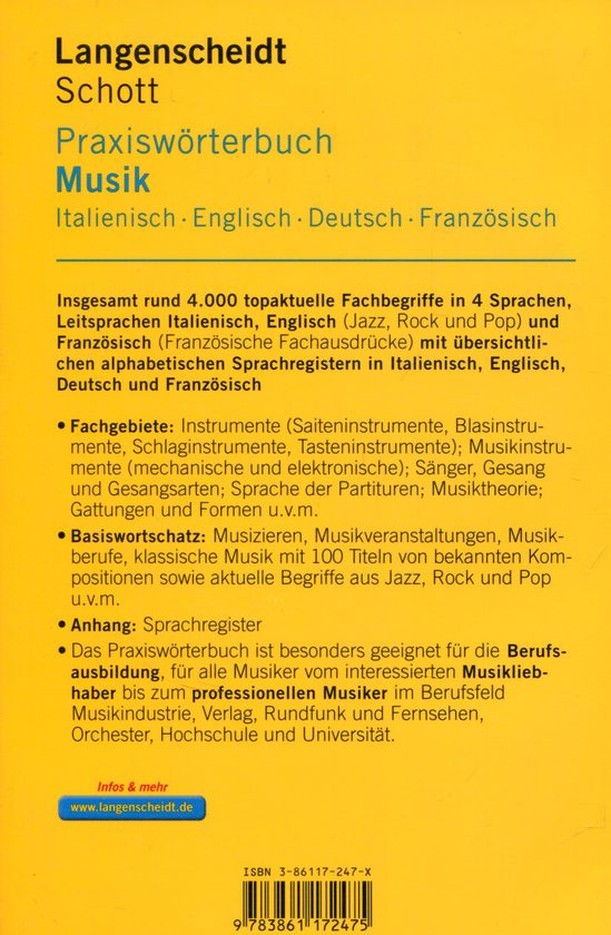Бумажная книга «Langenscheidt Praxiswörterbuch Musik Italienisch-Englisch-Deutsch-Französisch» - фото №1