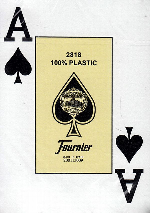  «Пластиковые игральные карты Fournier 100% Plastic 2818. Большой индекс, зеленая рубашка» - фото №1