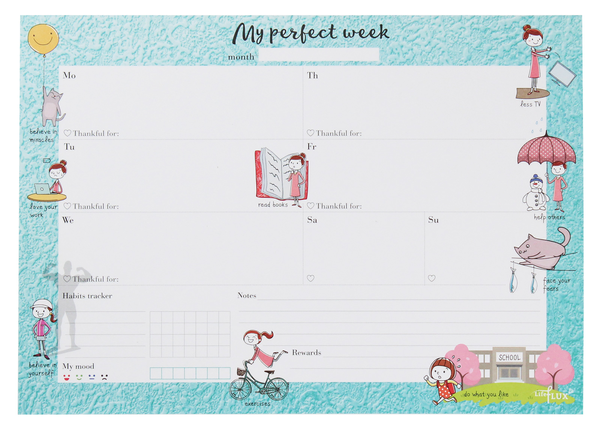  «Еженедельник LifeFLUX My perfect week Мотивирующий А4 Бирюзовый (LFWEEPTU005)», бренда LifeFLUX - фото №1