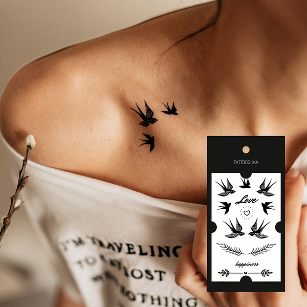  «Тимчасове тату Tattooshka Ластівки Love (L-16)», бренда Tattooshka - фото №1