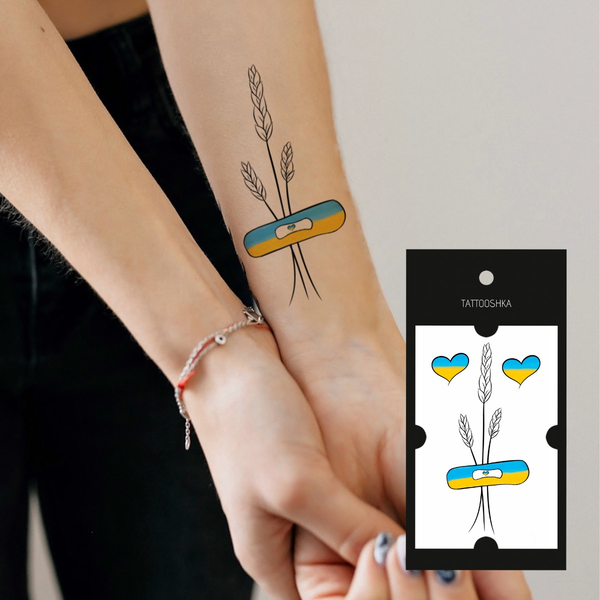 «Тимчасове тату Tattooshka Український колосок із сердечками (L-50)», бренда Tattooshka - фото №1