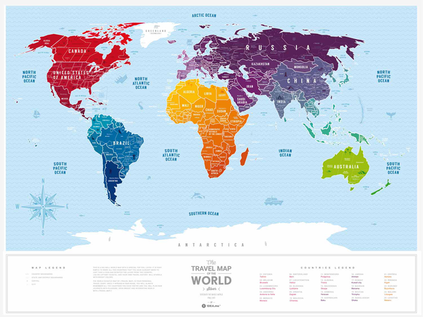 «Скретч карта мира 1DEA.me Travel map Silver World на английском языке (SW)», бренда 1DEA.me - фото №1
