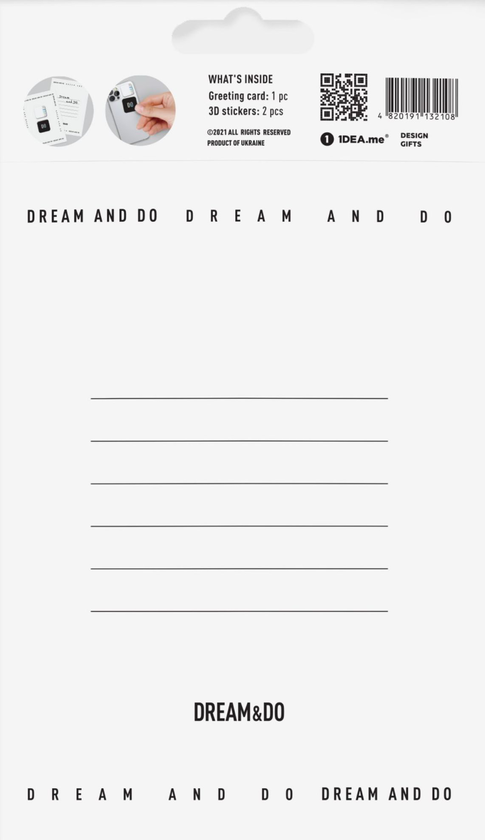  «Открытка с 3D-стикерами Dream&Do Message «Dream»‎», бренда 1DEA.me - фото №1