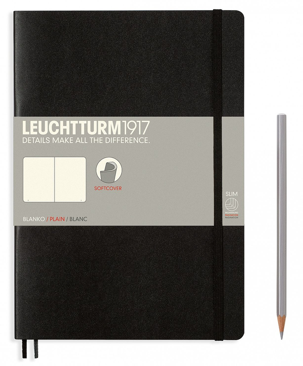  «Записная книжка Leuchtturm1917 средняя В5 чистые листы черная (349295)», бренда Leuchtturm1917 - фото №1