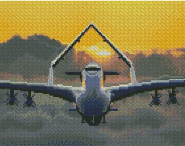 undefined «Набір алмазної мозаїки Strateg Байрактар на заході сонця 30х40 см (HX495)», бренду Strateg - фото №1