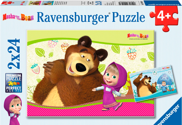  «Набір картонних пазлів 2х12 Маша і ведмідь Ravensburger (09046R)», бренду Ravensburger - фото №1