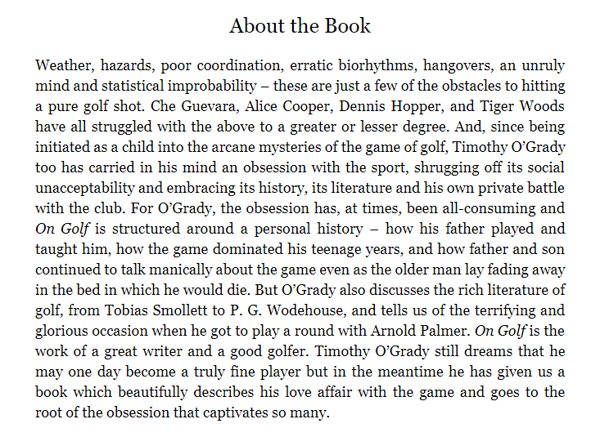 Бумажная книга «On Golf», автор Тимоти О'Грэйди - фото №1