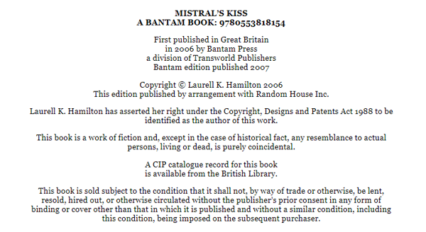 Бумажная книга «Mistral's Kiss», автор Лорел К. Гамильтон - фото №1