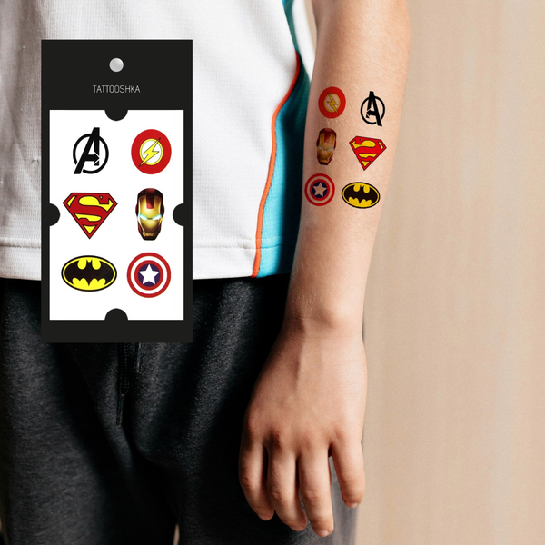 «Тимчасове тату Tattooshka Значки супергерої (X-204)», бренда Tattooshka - фото №1