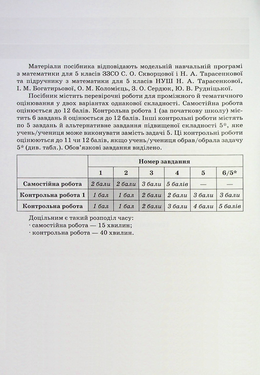 [object Object] «Математика. 5 клас. Самостійні та контрольні роботи», автор Ніна Тарасенкова - фото №2 - мініатюра