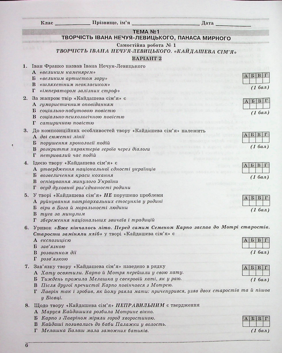 Українська література. Контрольні тестові завдання. 10 клас — фото 6