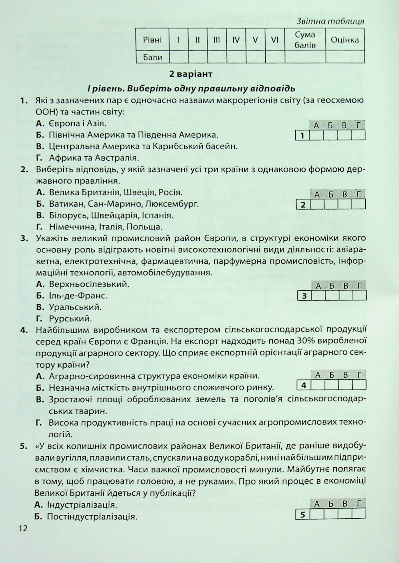 Географія: регіони та країни. 10 клас. Підсумкові контрольні роботи. Додаток до практикуму — фото 12