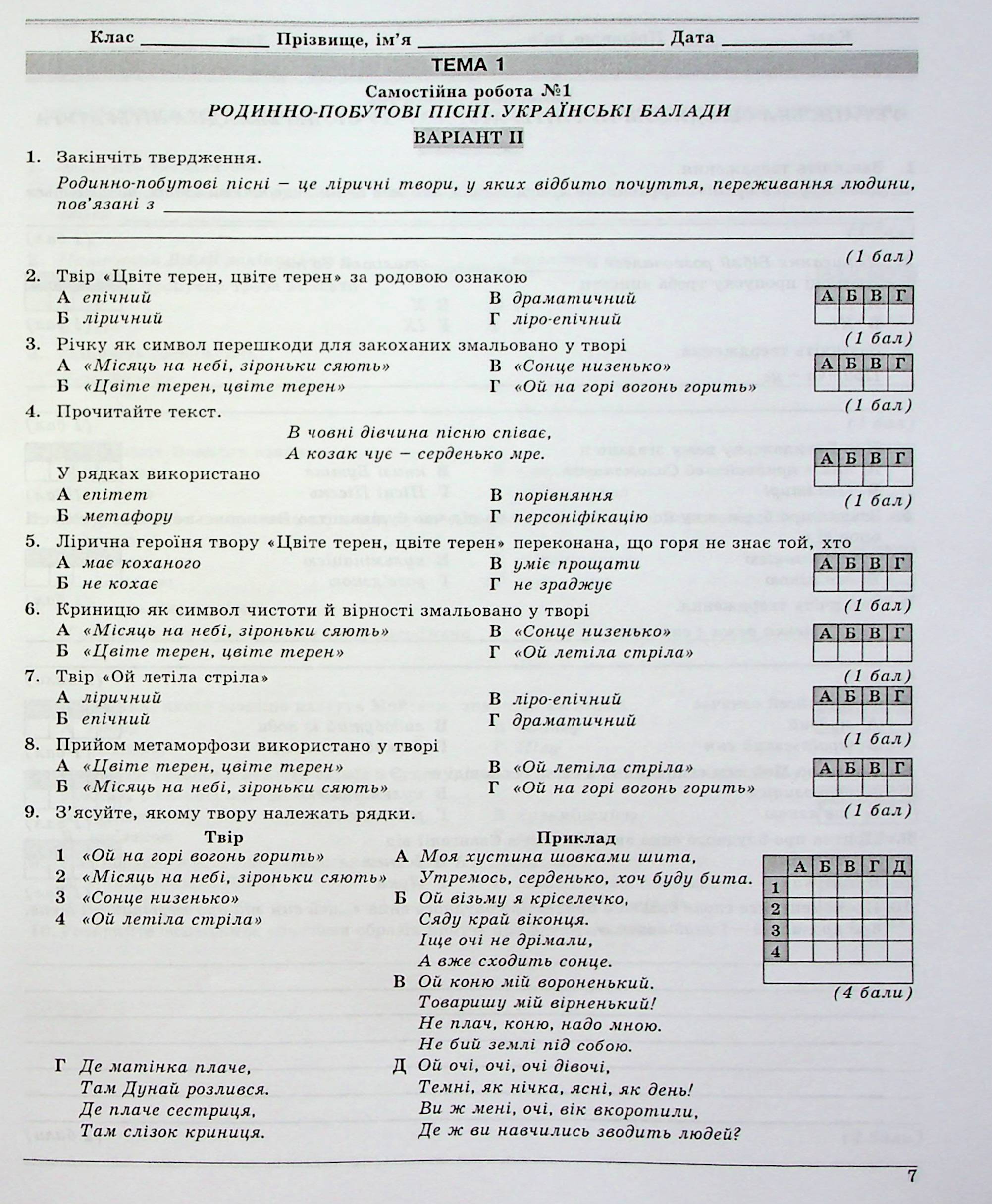 Українська література. 9 клас. Контрольні тестові завдання — фото 8