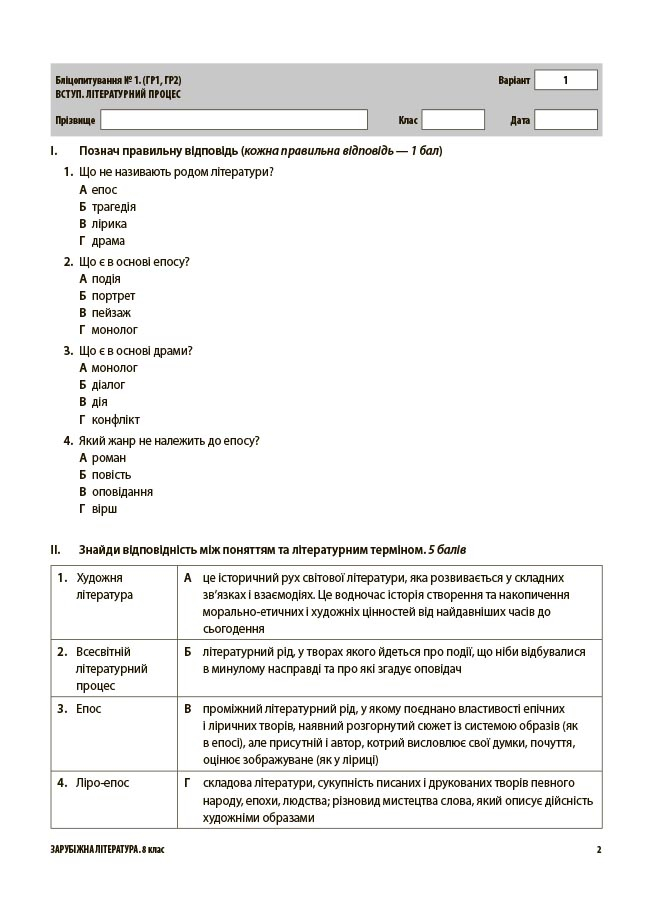 Оцінювання. Зарубіжна література. 8 клас. Усі діагностувальні роботи — фото 3
