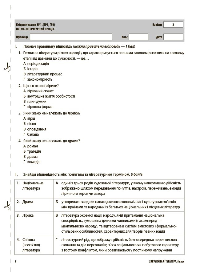 Оцінювання. Зарубіжна література. 8 клас. Усі діагностувальні роботи — фото 4
