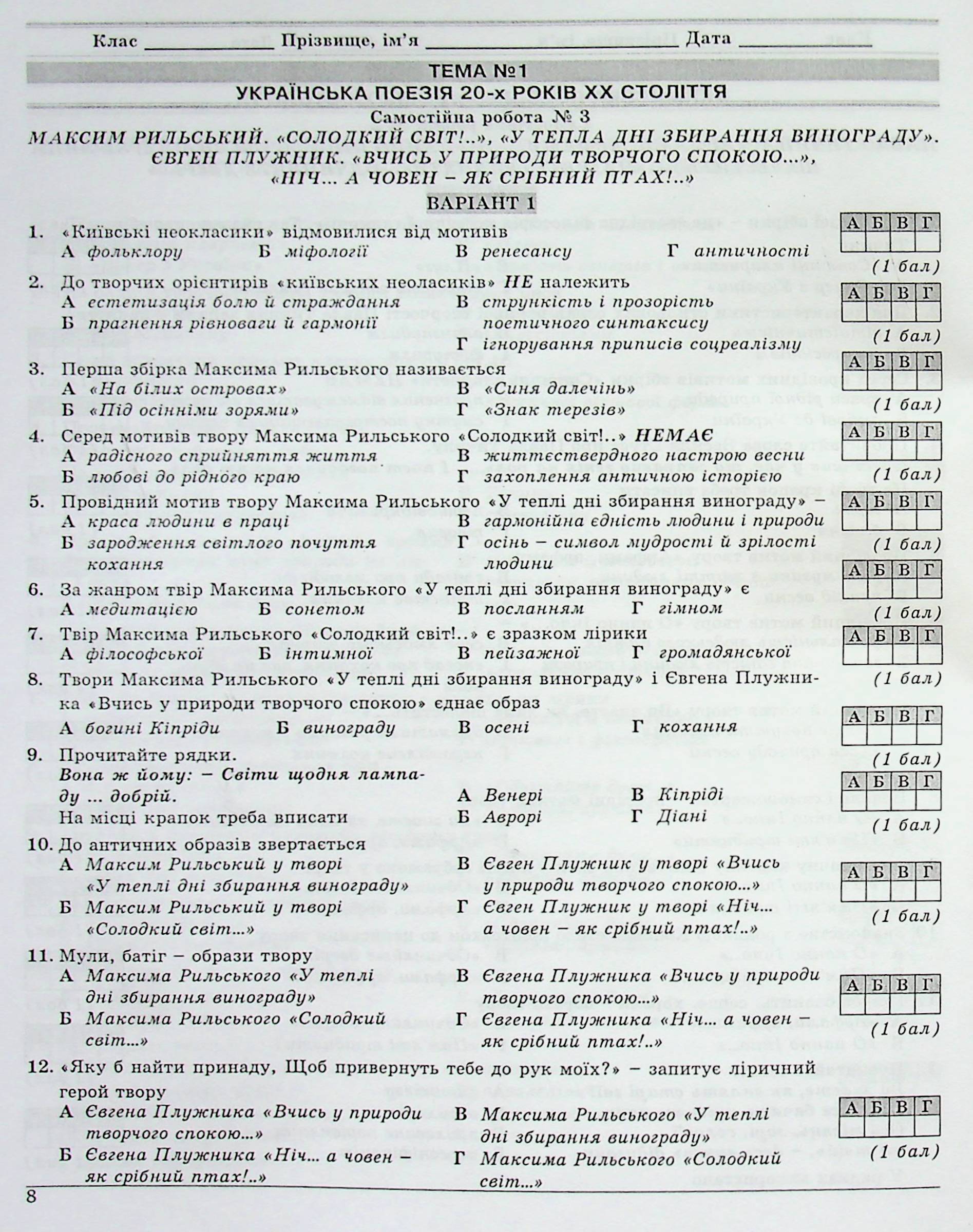 Українська література. 11 клас. Контрольні тестові завдання — фото 11