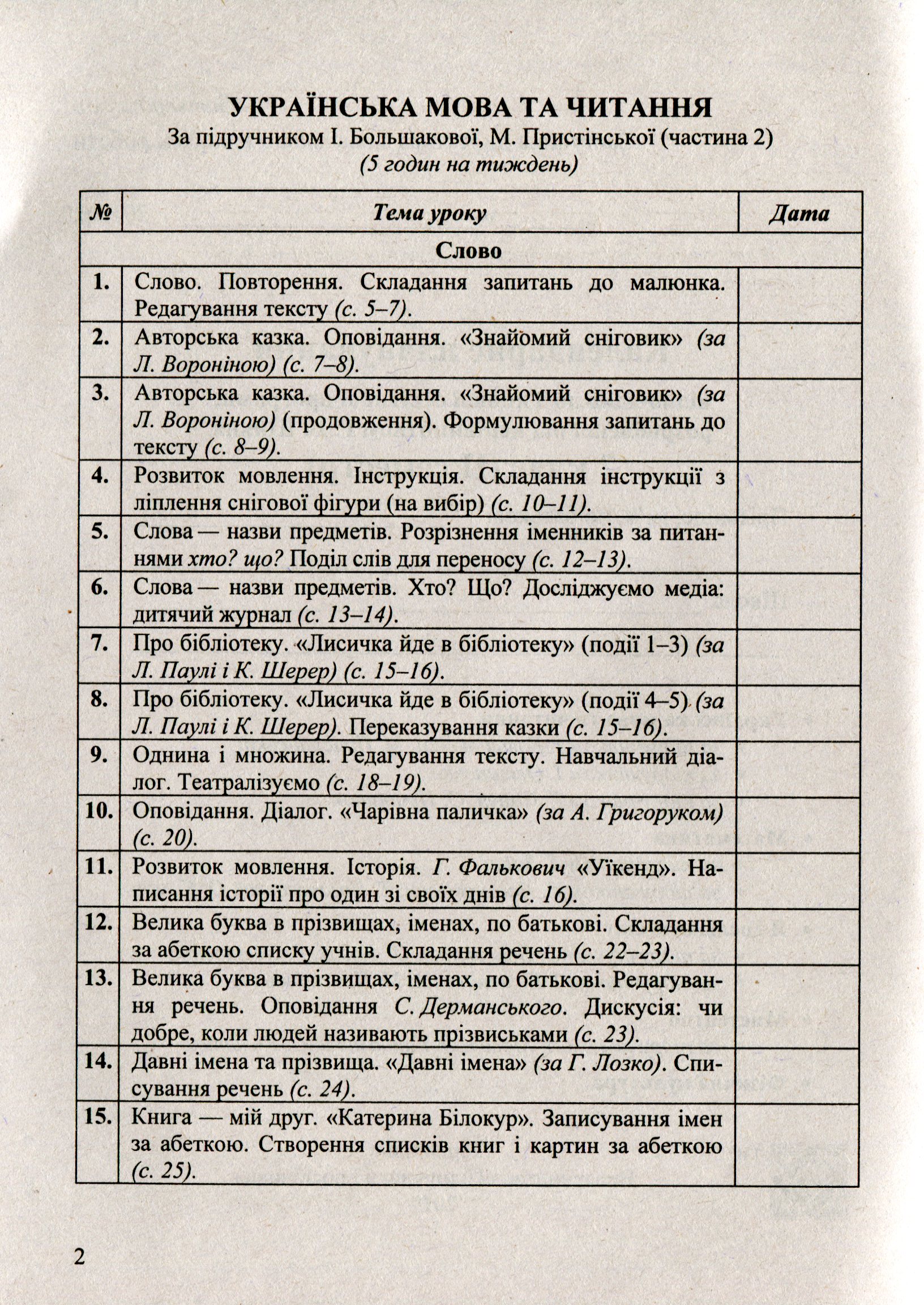 [object Object] «Календарне планування на 2019-2020 навчальний рік. 2 клас. 2 семестр. За програмою Р. Шияна», автор Ірина Жаркова - фото №2 - мініатюра