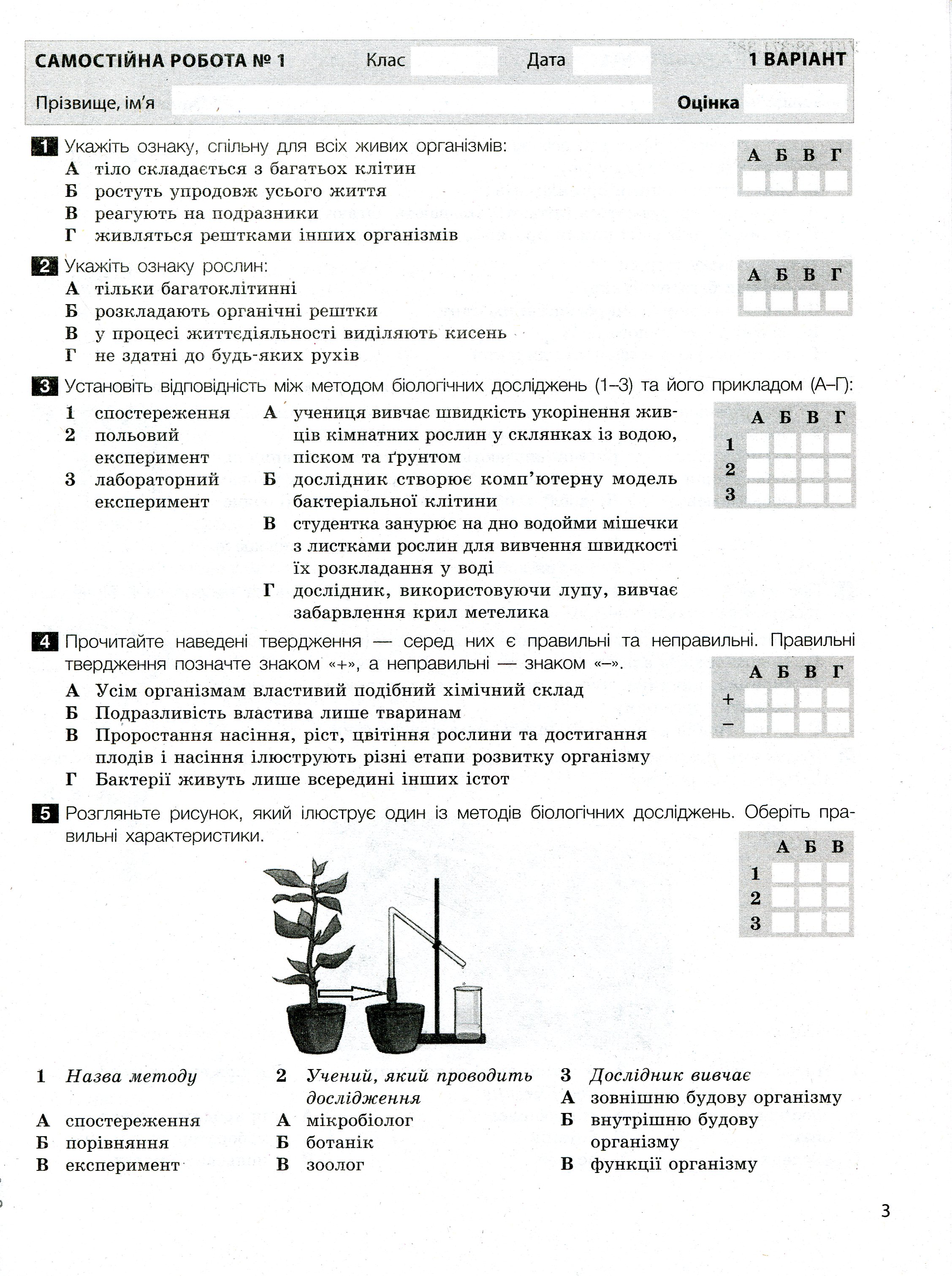 Біологія. Тестовий контроль результатів навчання. 6 клас (+ Зошит для практичних робіт) — фото 4