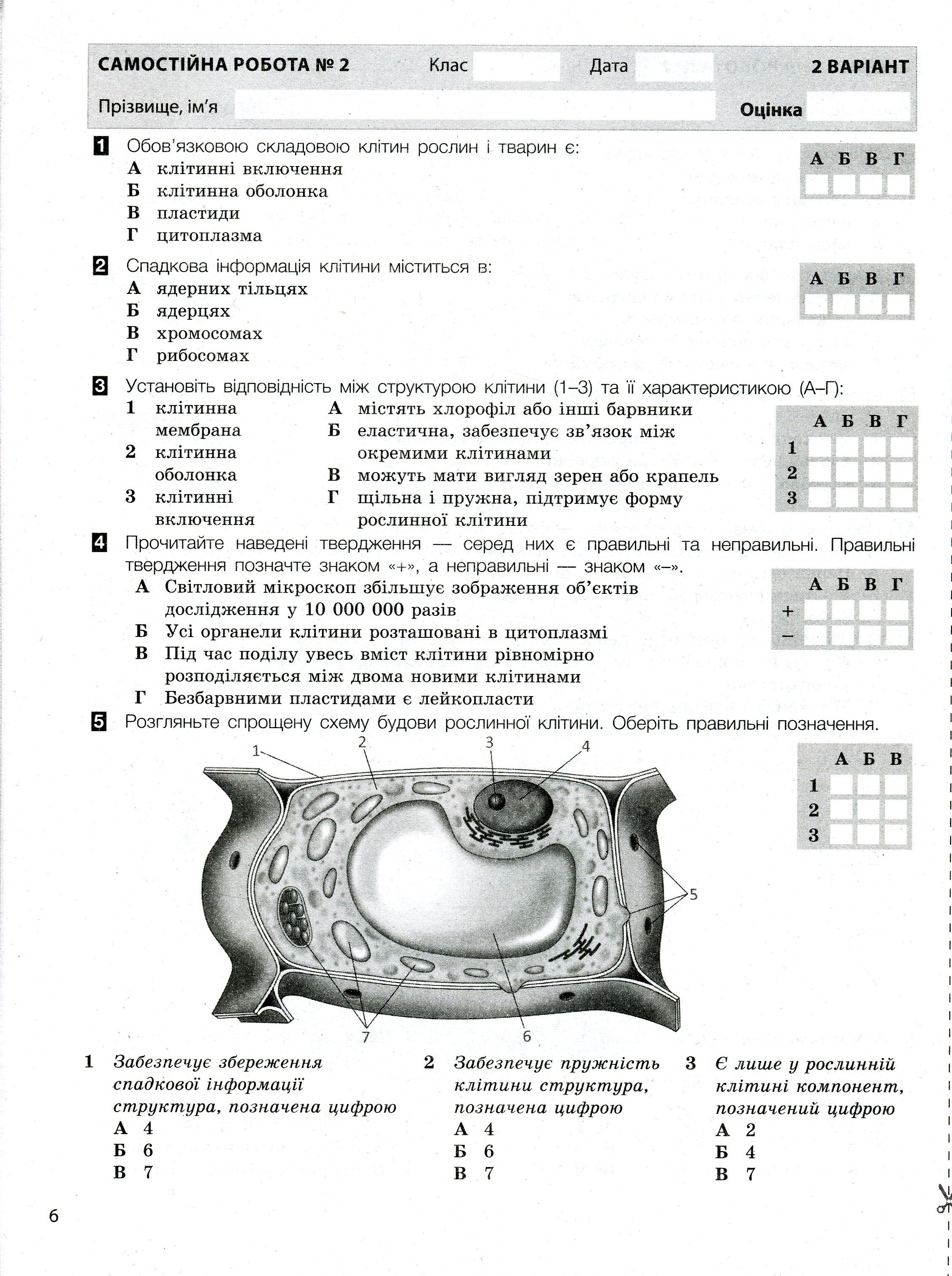 Біологія. Тестовий контроль результатів навчання. 6 клас (+ Зошит для практичних робіт) — фото 7