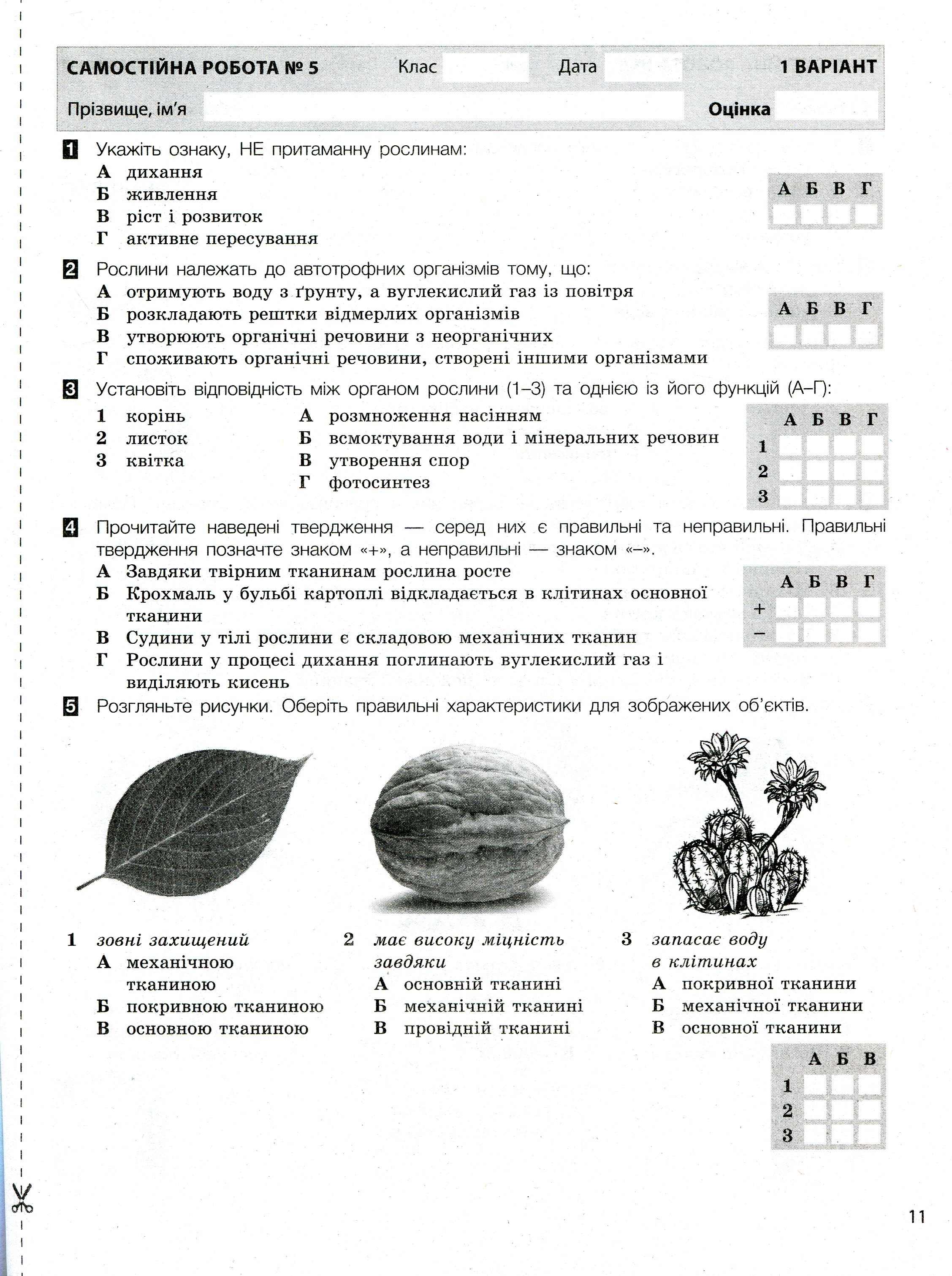 Біологія. Тестовий контроль результатів навчання. 6 клас (+ Зошит для практичних робіт) — фото 12