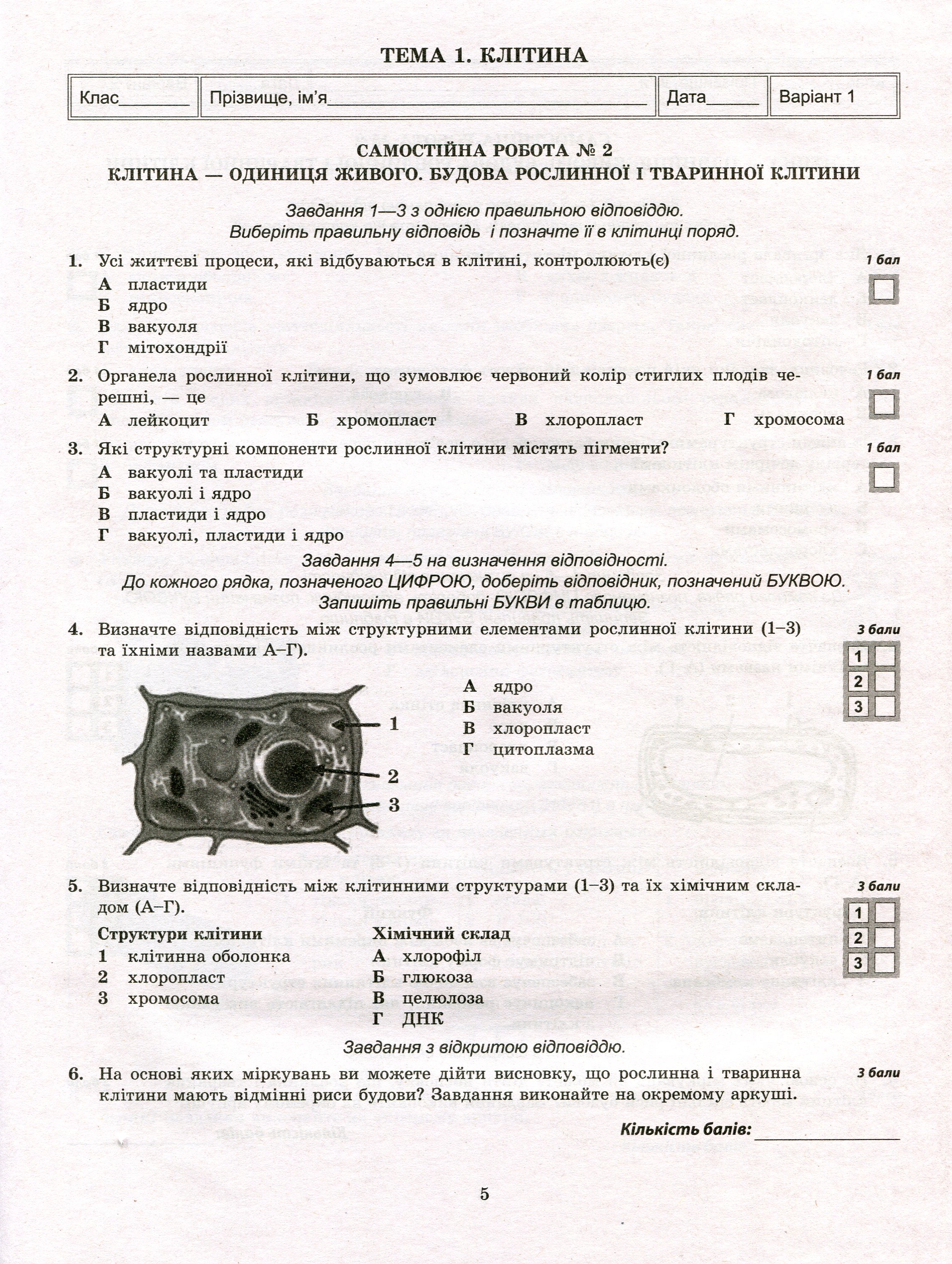 Біологія. Зошит для поточного та тематичного оцінювання. 6 клас (+ Зошит для практичних робіт) — фото 5